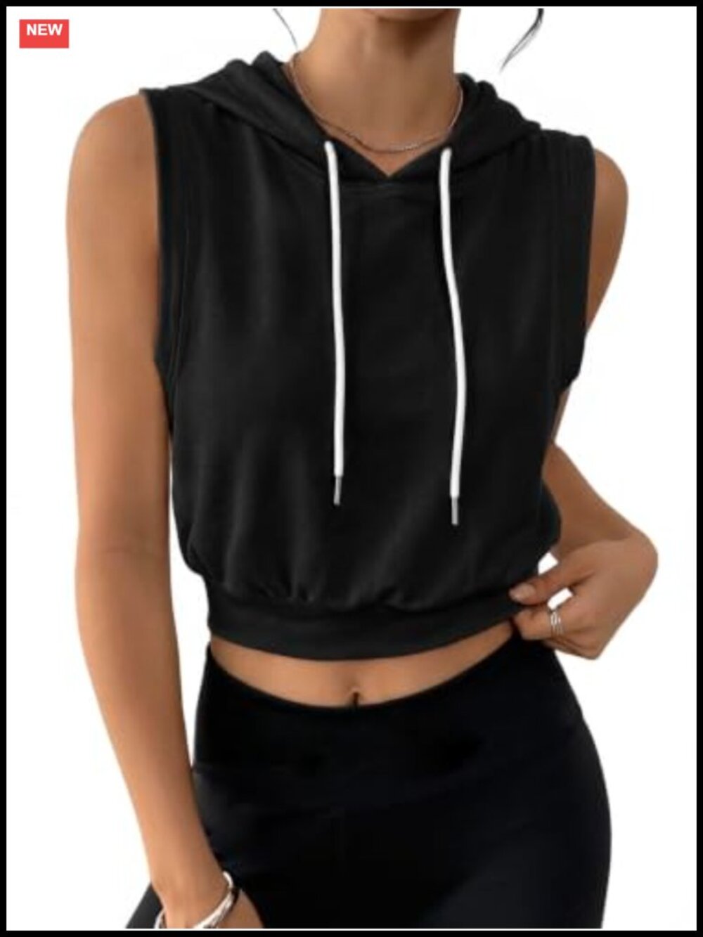Sleeveless Hoodie Crop Top Banded Bottom Workout Tank